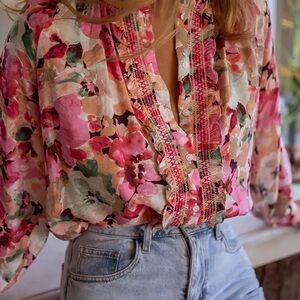 NWT Pink Floral Long-Sleeve Blouse